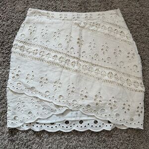Women's White Eyelet Lace Mini Skirt - Feminine Scalloped Hem